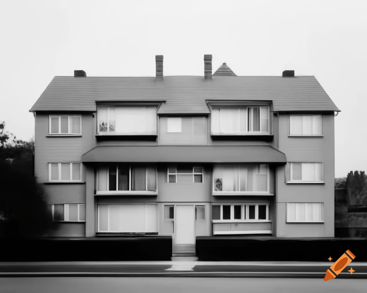 Residential building with six flats, three on each side