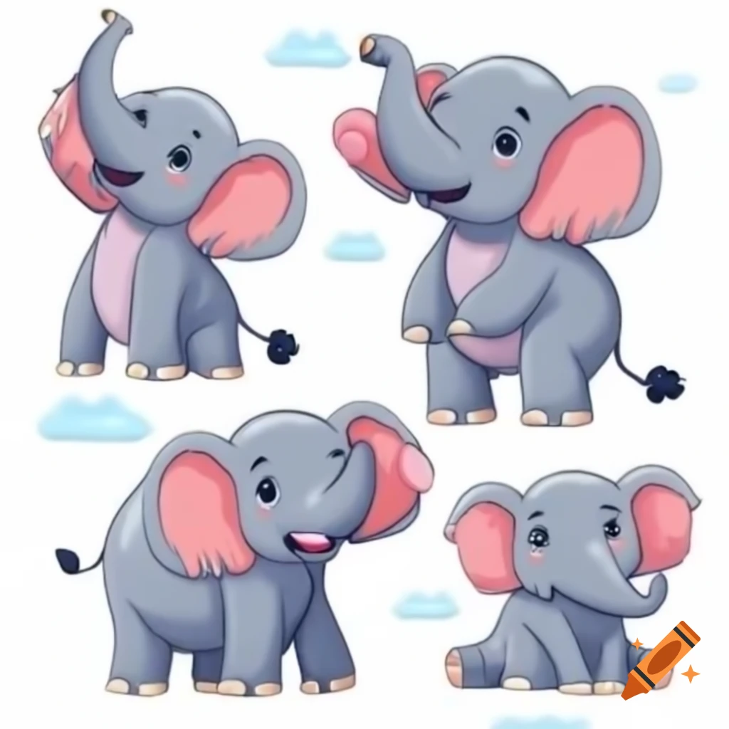 Cute elephant showcasing various poses