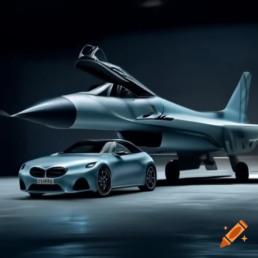 Modern jet aircraft and BMW E38 in a striking composition