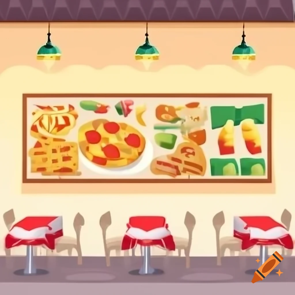 Italian restaurant wall decorated with pasta and pizza