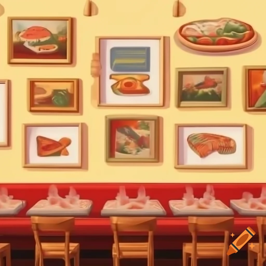 Italian restaurant wall decorated with pizza paintings