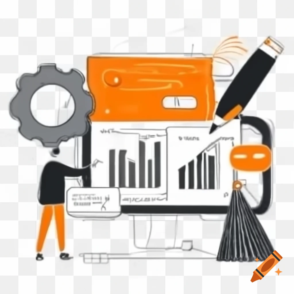 Retro style graphic design featuring developer themes in black, gray, and orange