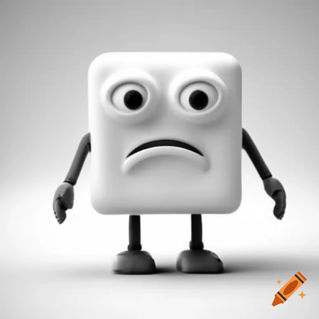 White cube character with face, arms, and legs