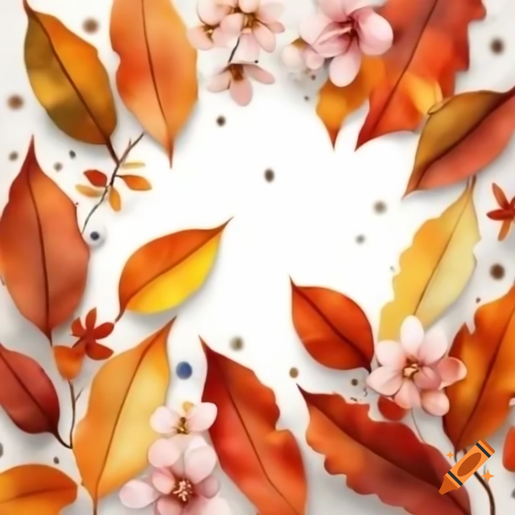 Watercolor painting of autumn leaves, snowflakes, and spring blossoms