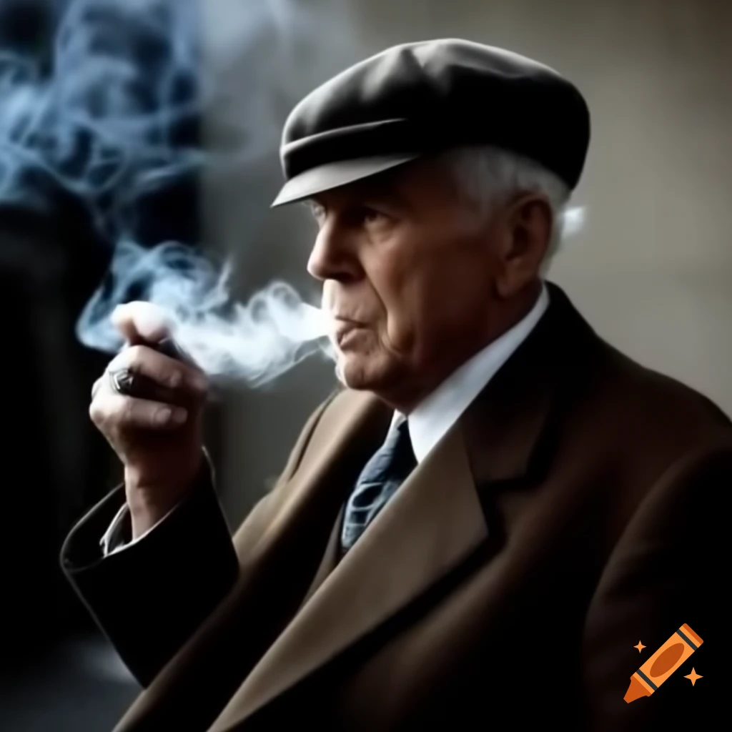 Elderly man enjoying a cigarette outdoors