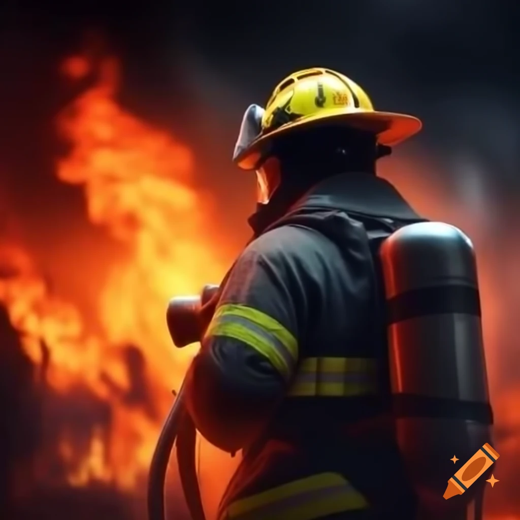 Firefighter extinguishing a fire