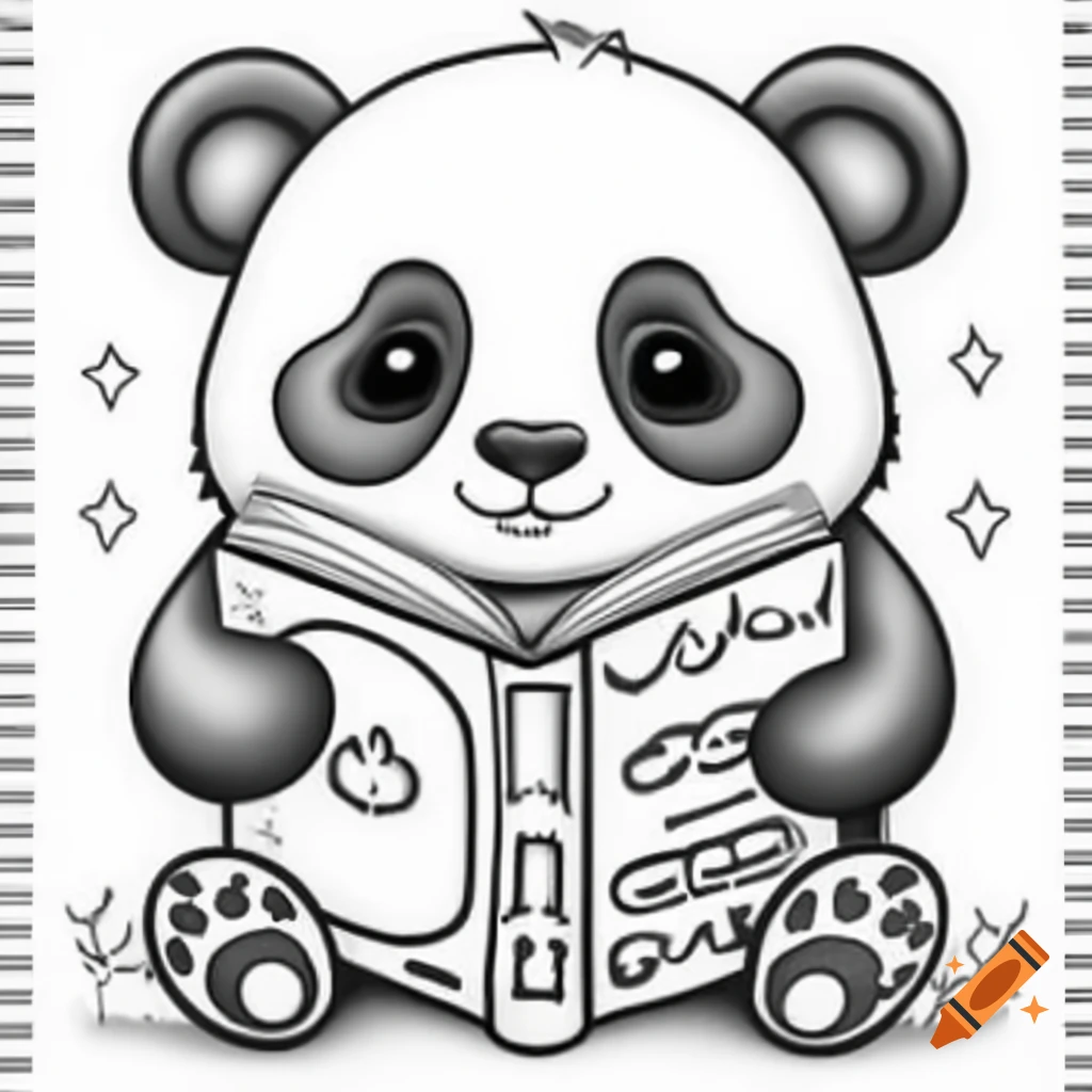 Cute panda pencil drawing for coloring book on white background