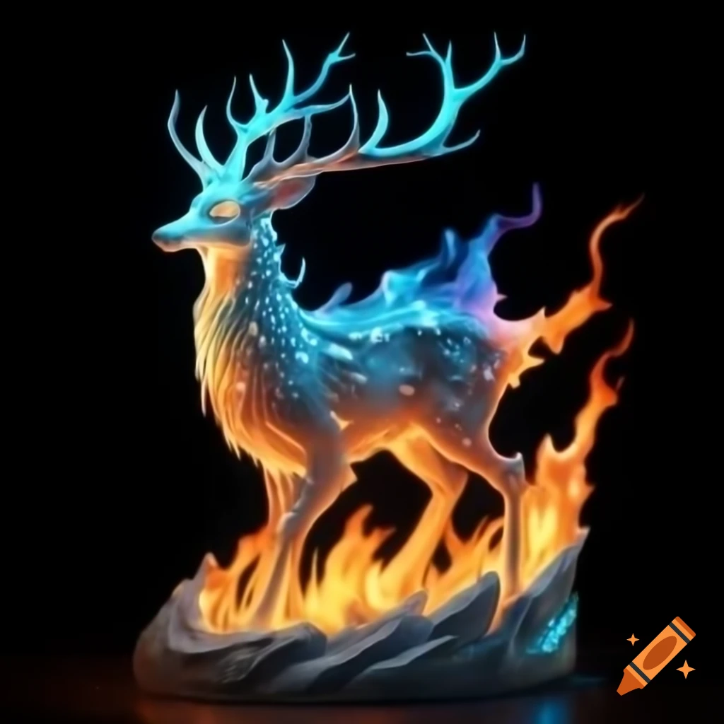 Draconic deer spirit composed of water and fire elements