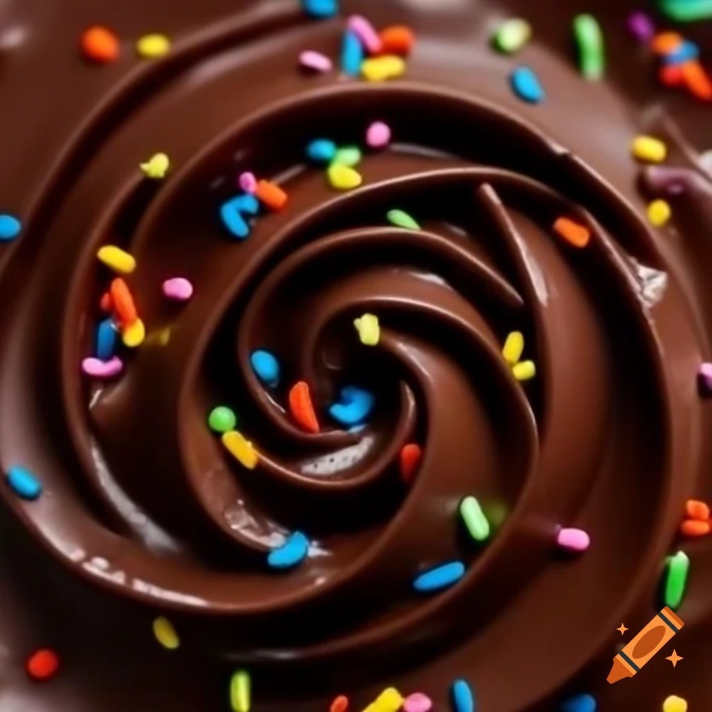 Macro view of chocolate frosting adorned with rainbow sprinkles