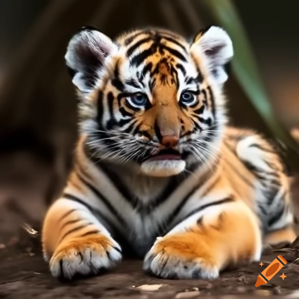 Adorable baby tiger in a natural setting