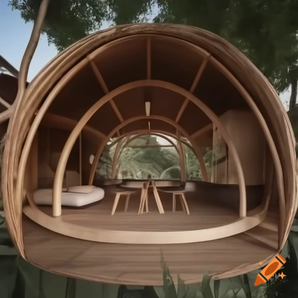 Eco-lodge cabin with bamboo walls and thatched roof