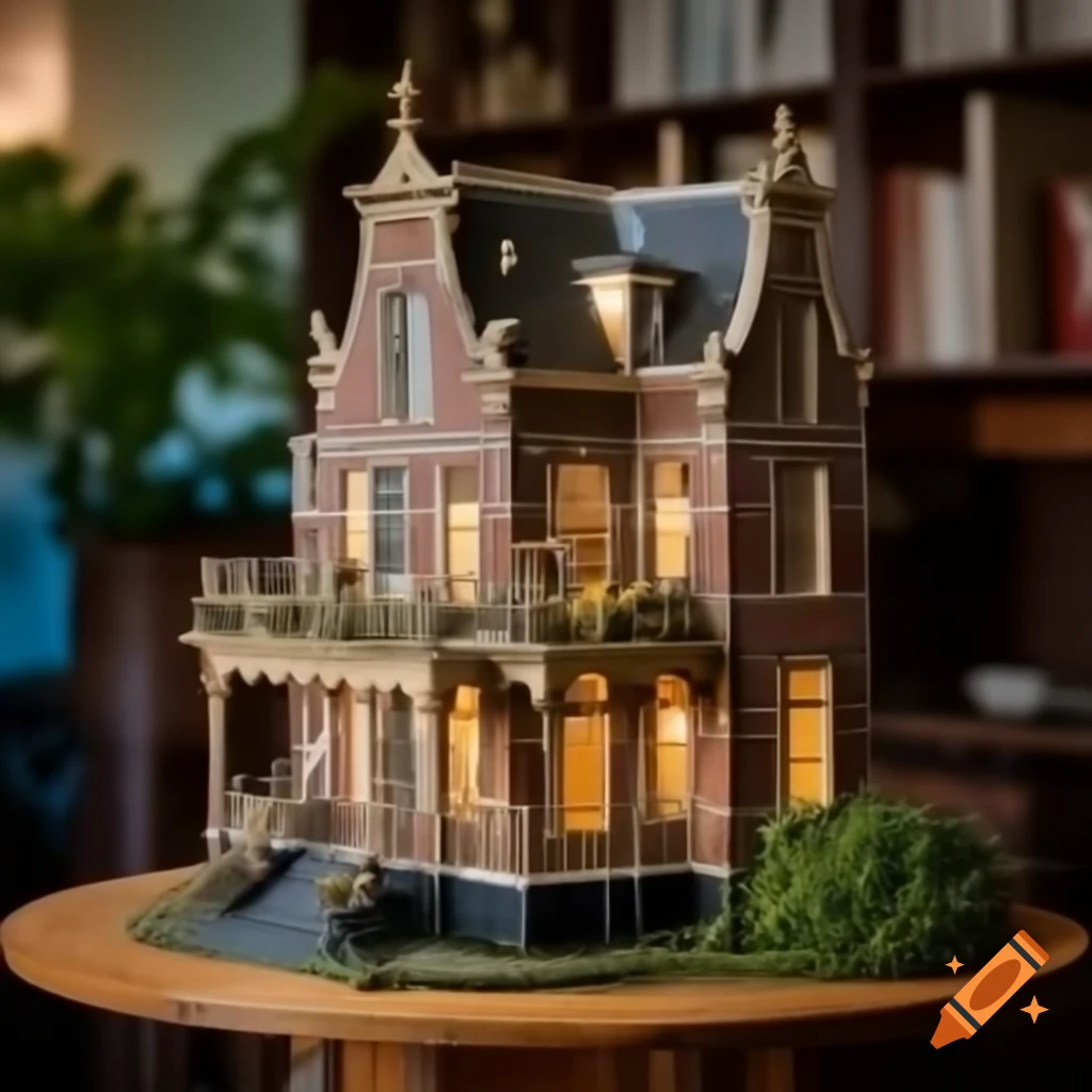 Laser-cut dollhouse reproduction of Edwardian Victorian Dutch Amsterdam canal house