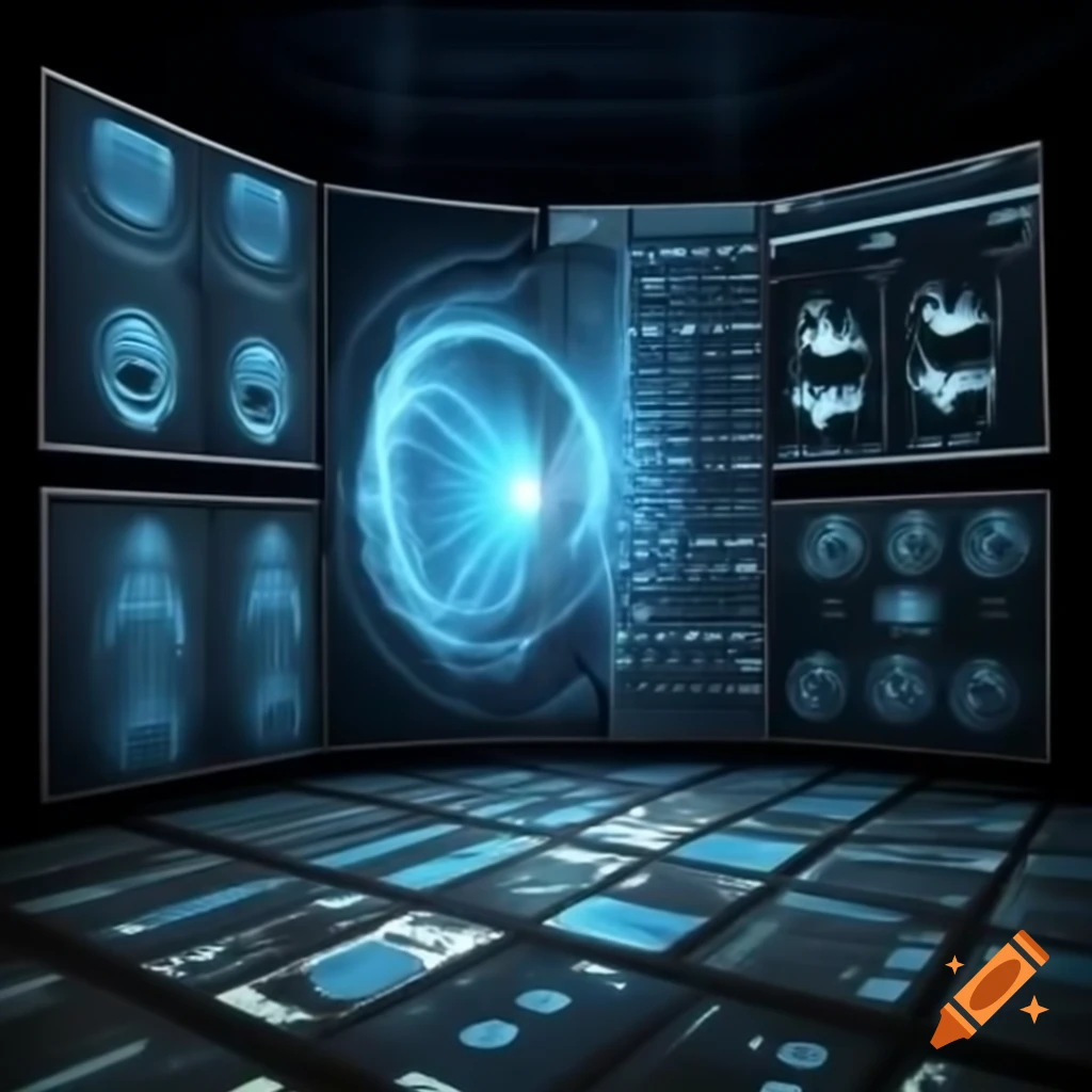 Realistic interactive vault screen displaying body vitals with infographics