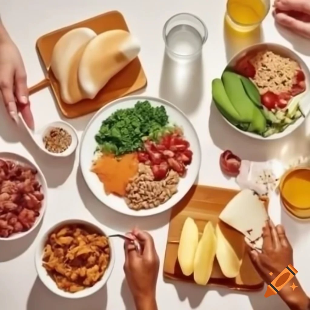 Healthy full meal featuring carbohydrates, dairy, water, and protein