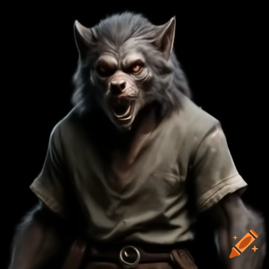 Detailed young werewolf in tattered Medieval attire, full figure