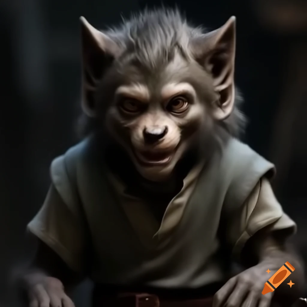 Detailed young werewolf in tattered Medieval attire, full figure