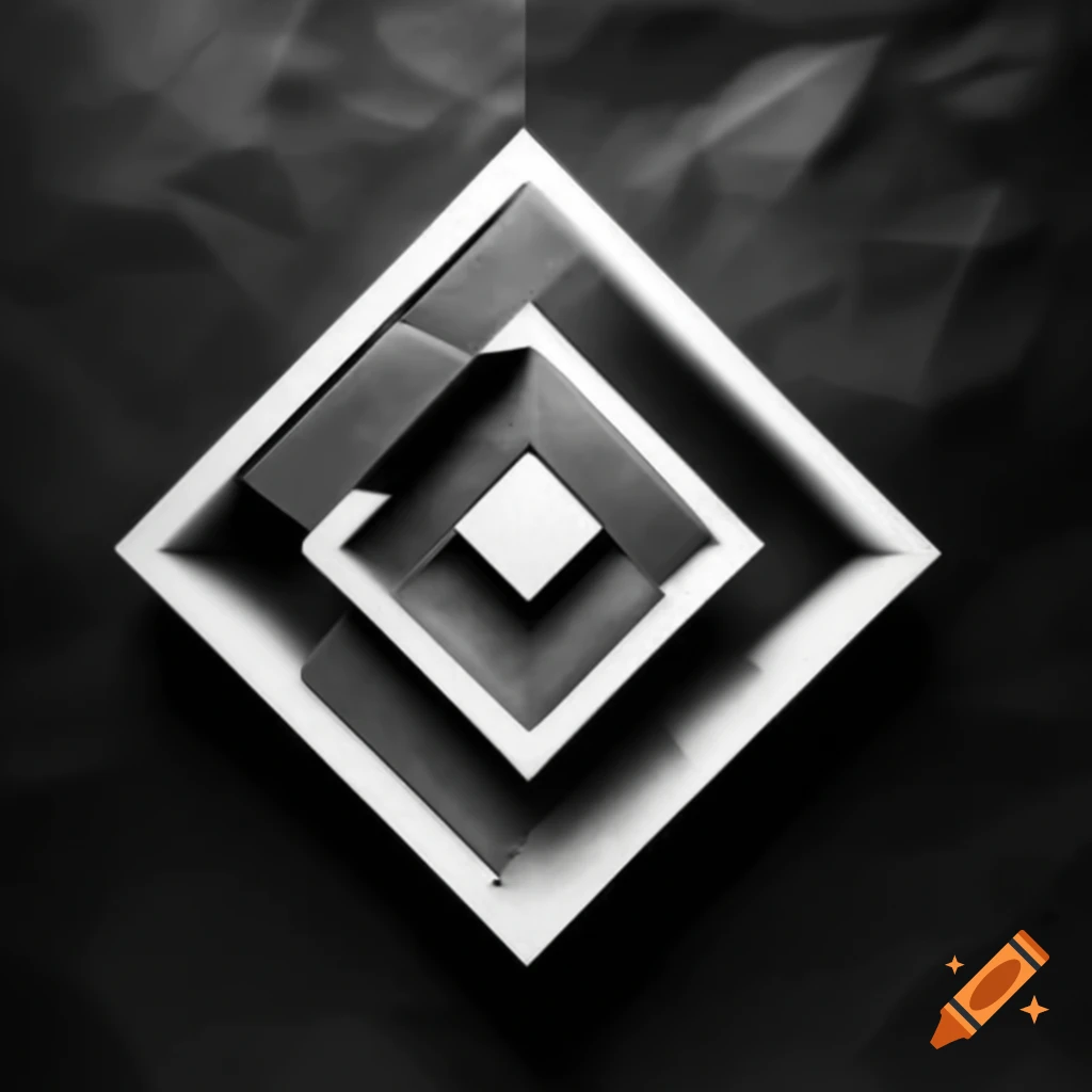 Abstract black and white geometric shape on dark textured background on ...