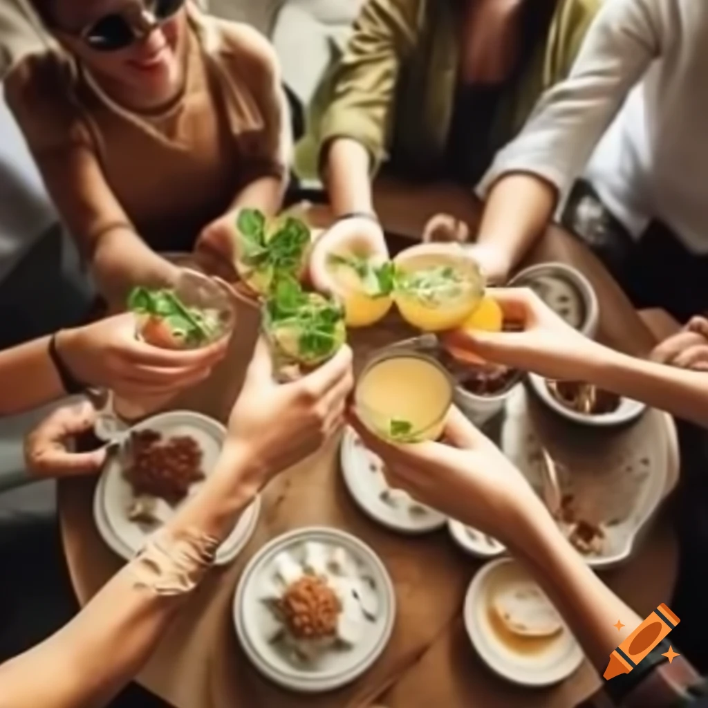 Friends enjoying apple mint drinks and desserts at a gathering