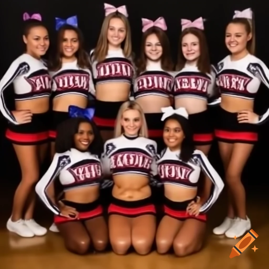 Group of middle school cheerleaders performing in unison