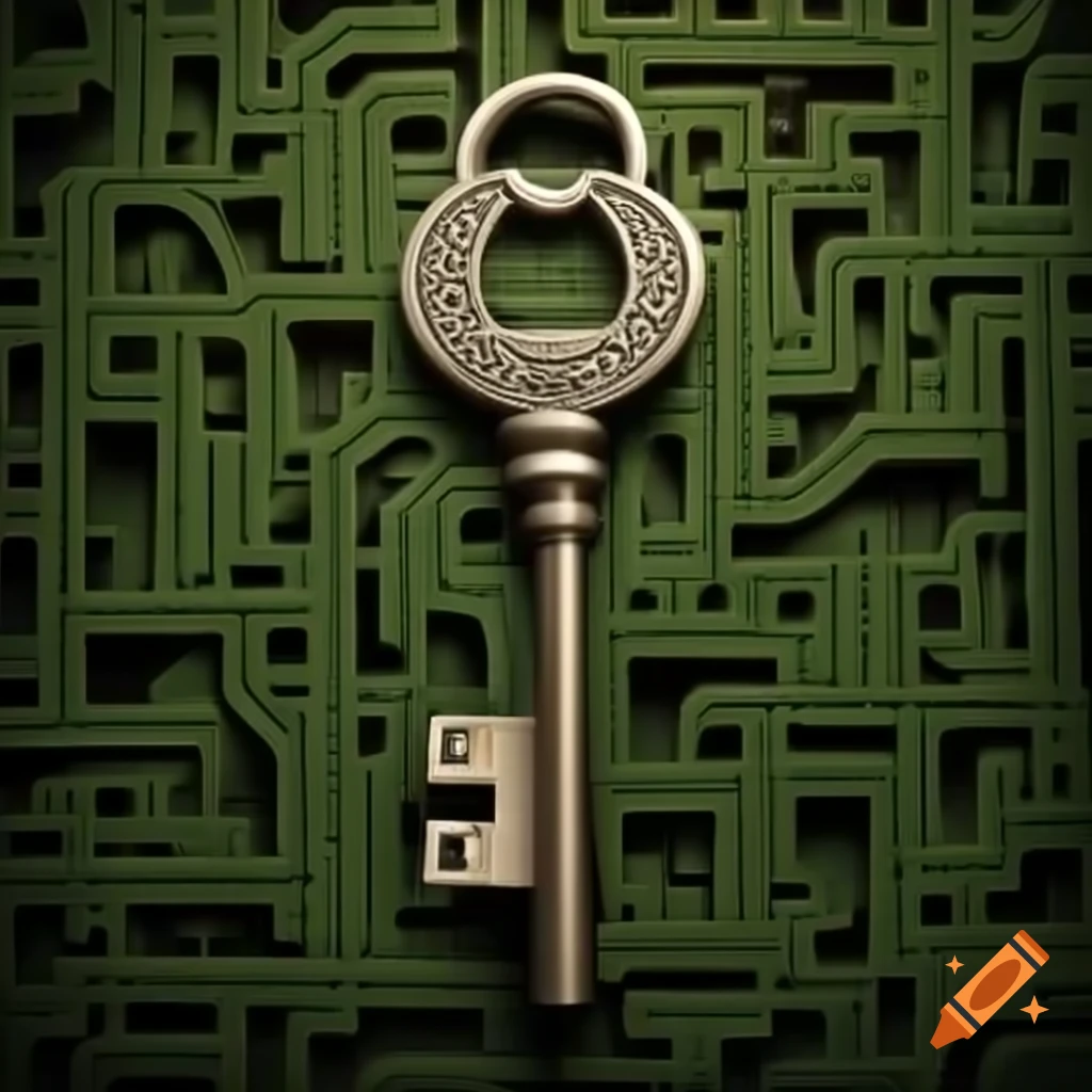 Key against maze background with puzzles