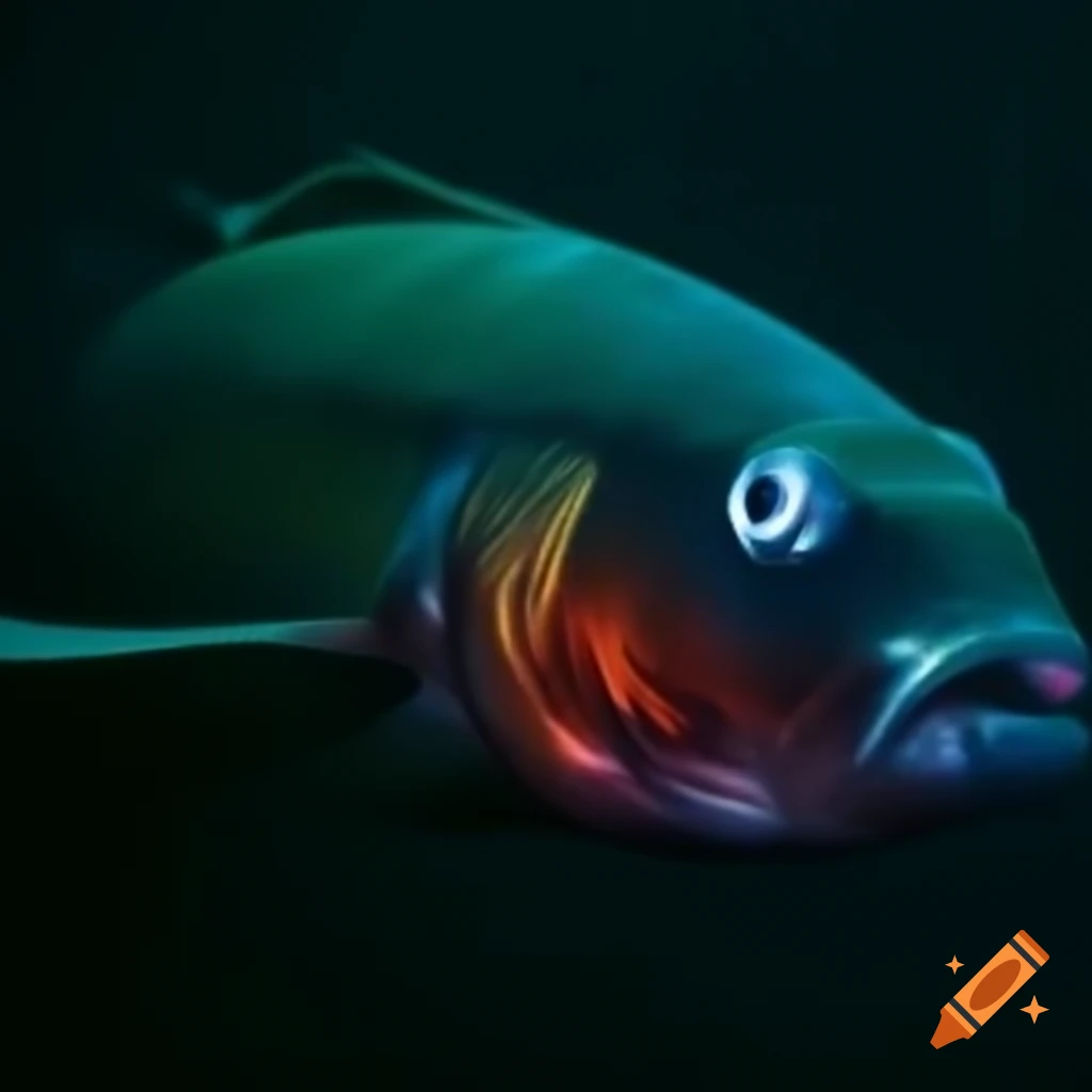 Fish illuminated by flashing lights in an aquatic setting