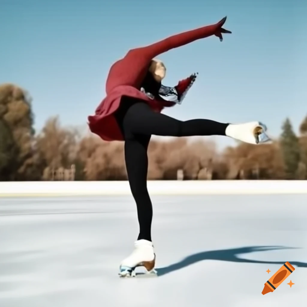Brunette woman ice skating, 29 years old, slim height 169 cm