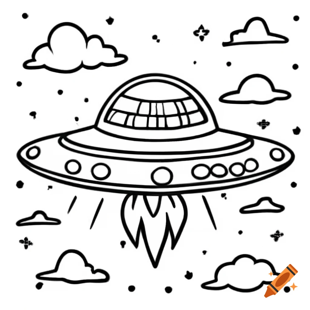 UFO in coloring book style illustration