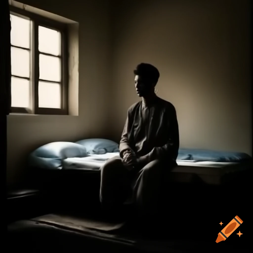 Young Muslim man waking up in modest sleepwear by a window with morning light