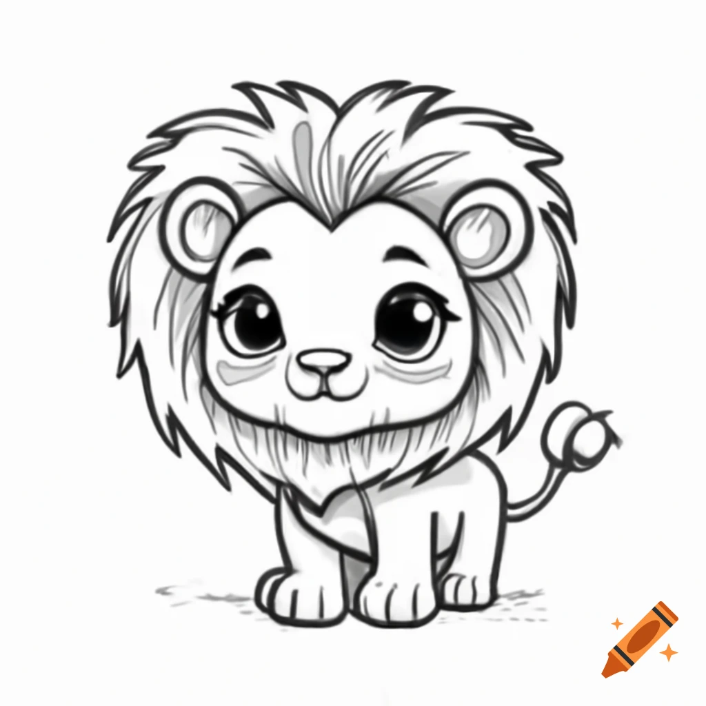 Outline sketch of a cute baby lion