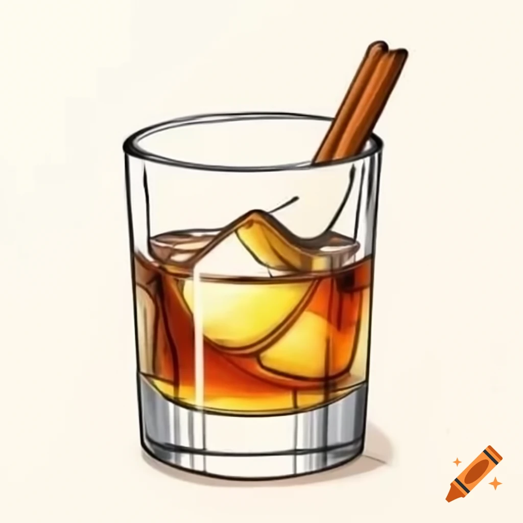 Whiskey and apple cocktail in plastic glass with cinnamon stick