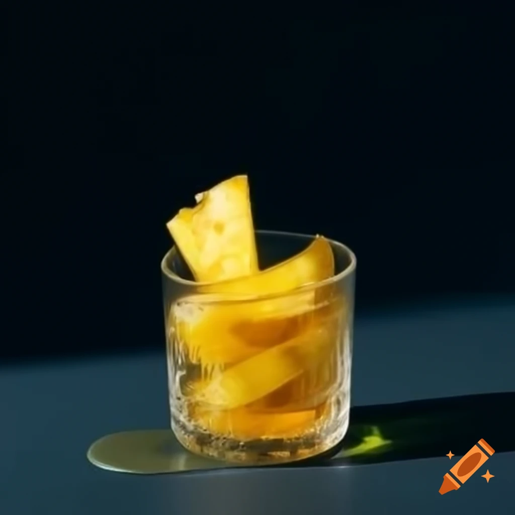 Elegant glass of pineapple in syrup on dark background