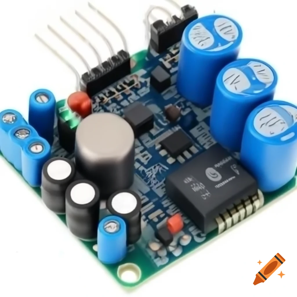 Electronic circuit with microcontroller, LEDs, capacitors on PCB