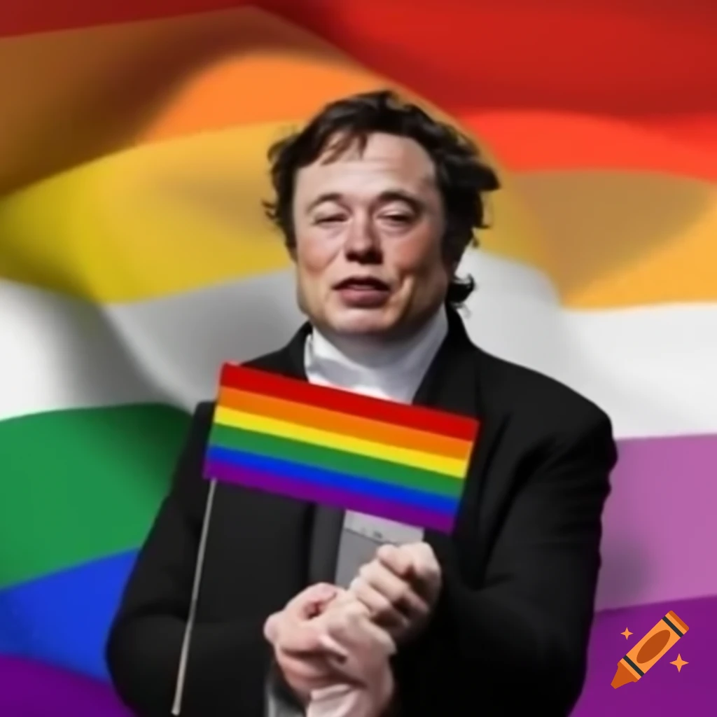 Elon Musk holding LGBTQ flag