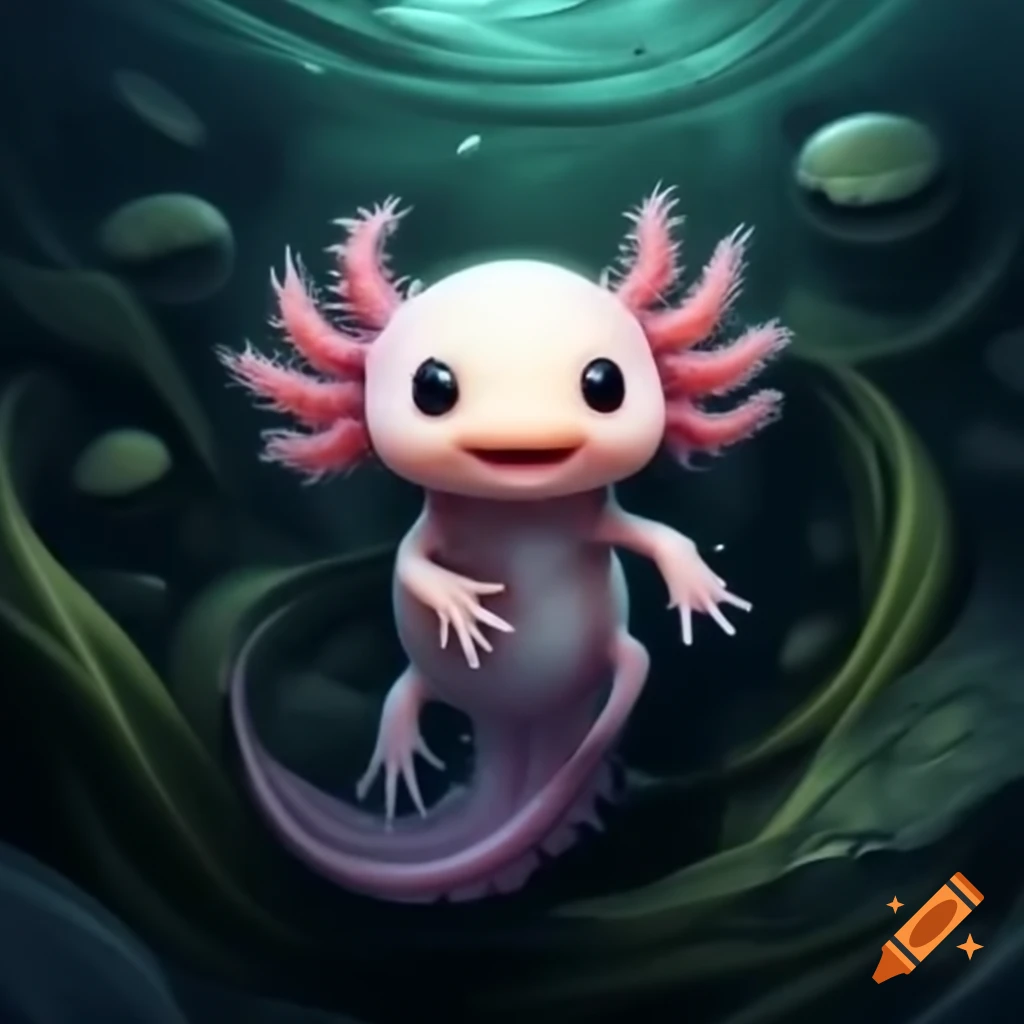 Cute axolotl exploring underwater with joyful splashes