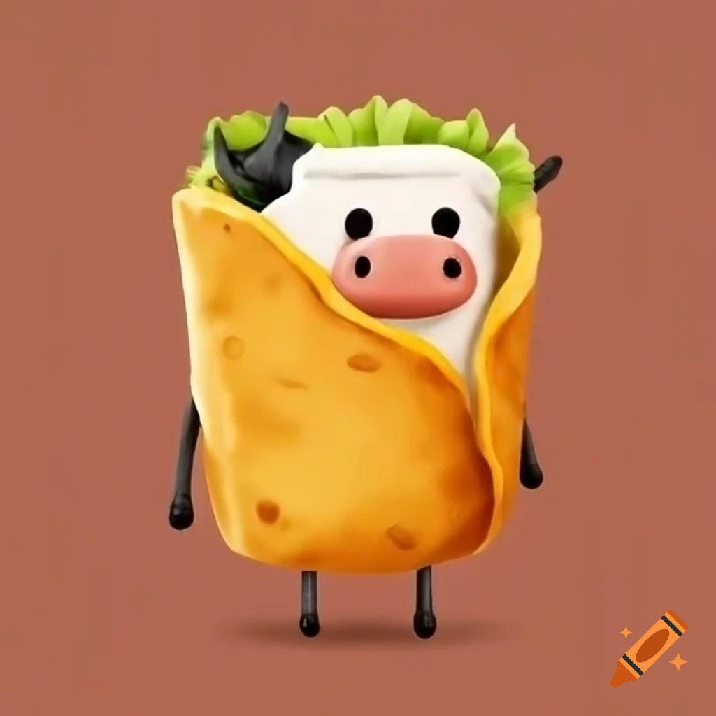 Burrito designed to resemble a cow
