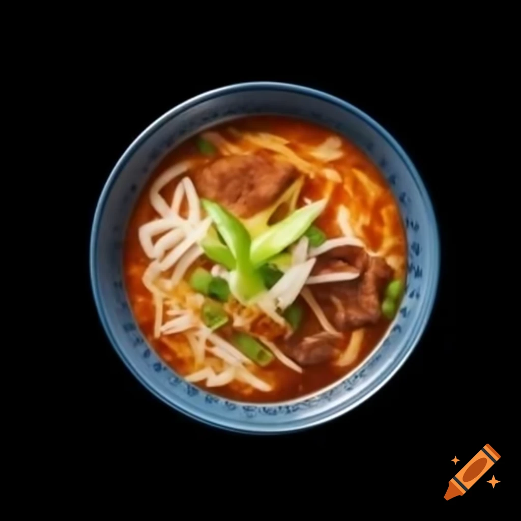 Hue style Vietnamese spicy beef noodle soup on black background