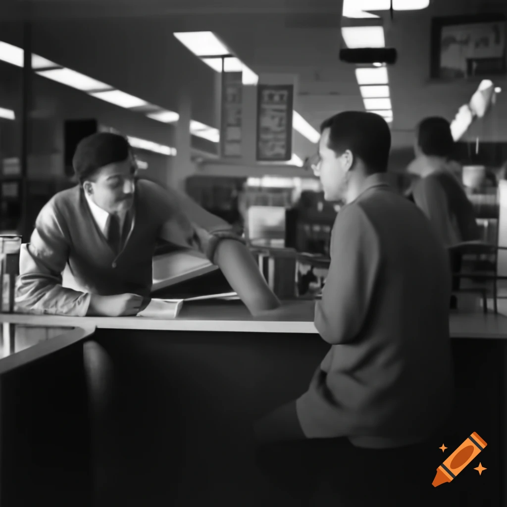 Man interacting with clerk at store counter