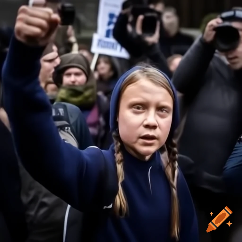 Greta Thunberg protesting against deepfake crimes