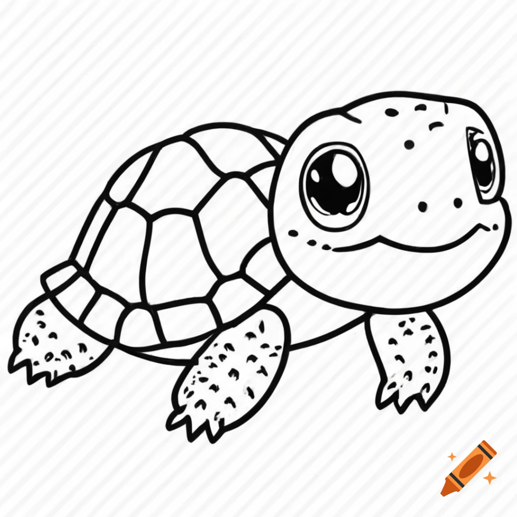 Coloring page design of a cute turtle with thick outlines