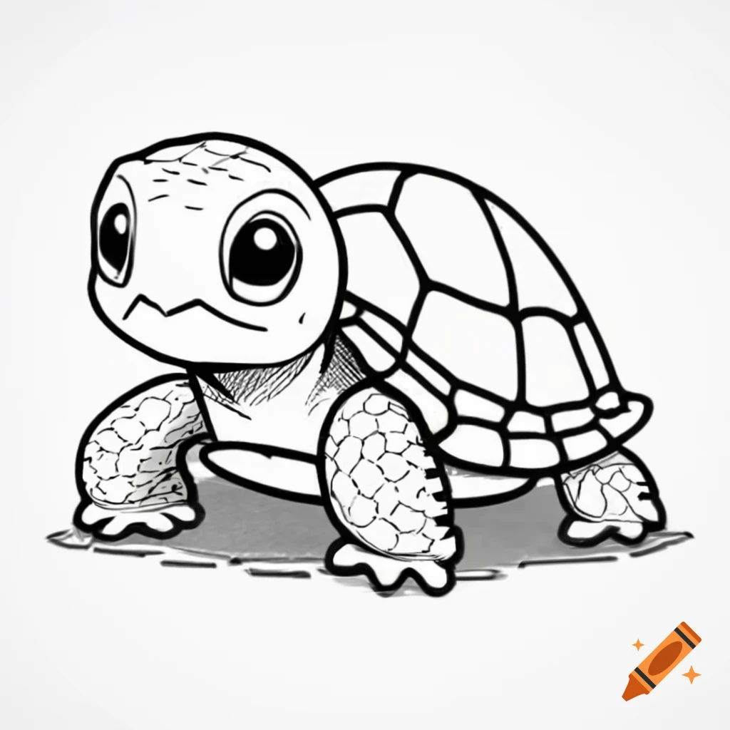 Coloring page design of a cute turtle with thick outlines
