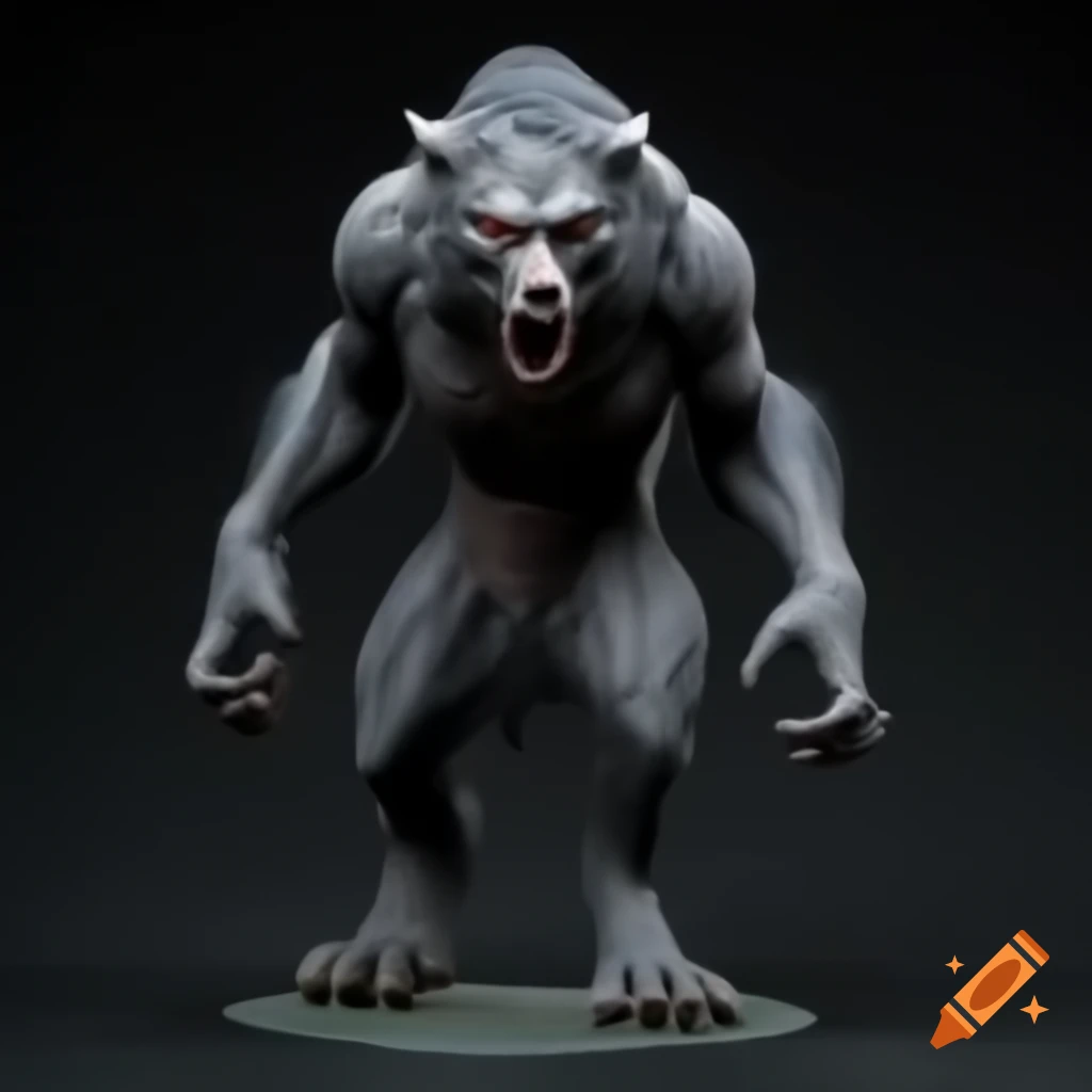 Hand painted werewolf standing in front view