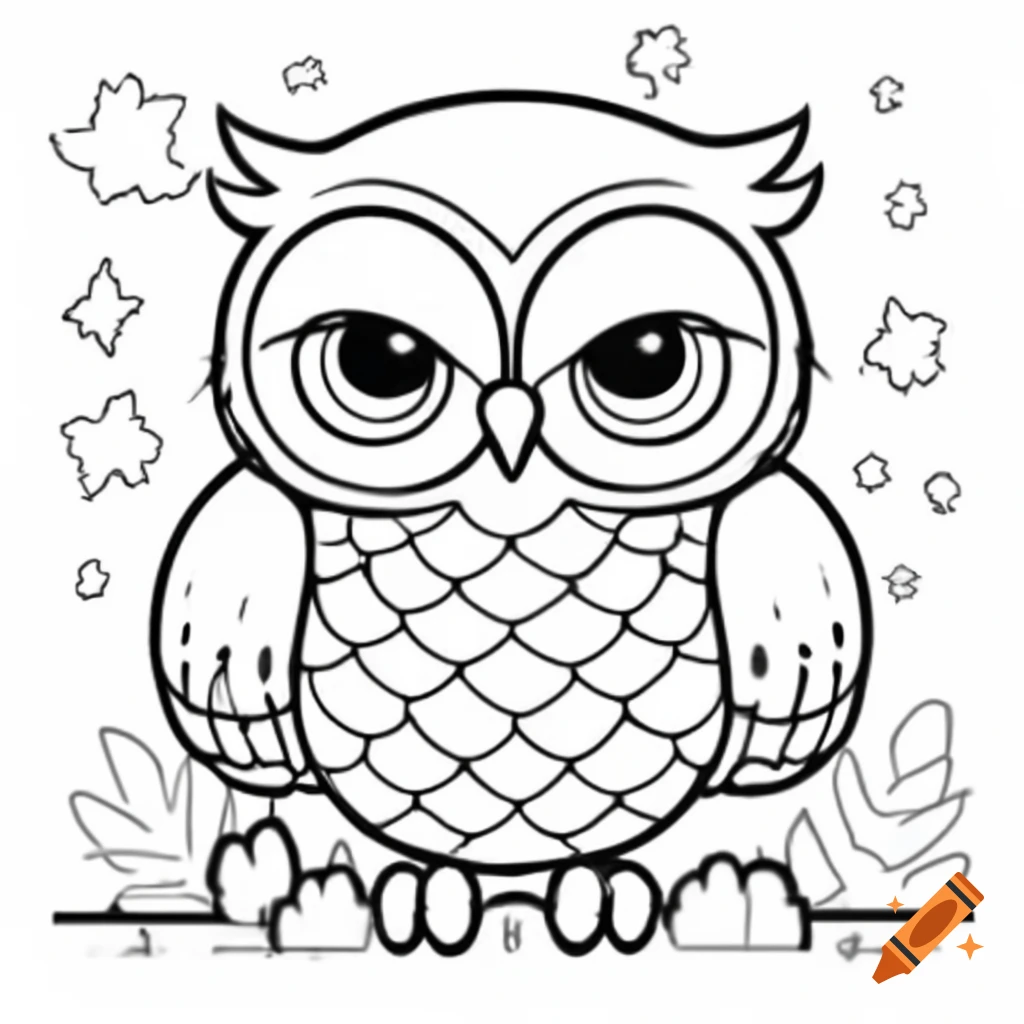 Coloring page design featuring a cute owl with thick outlines