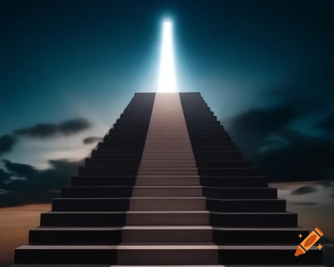 Staircase illuminated by bright light, featuring numbered steps and inspirational phrases for 2024