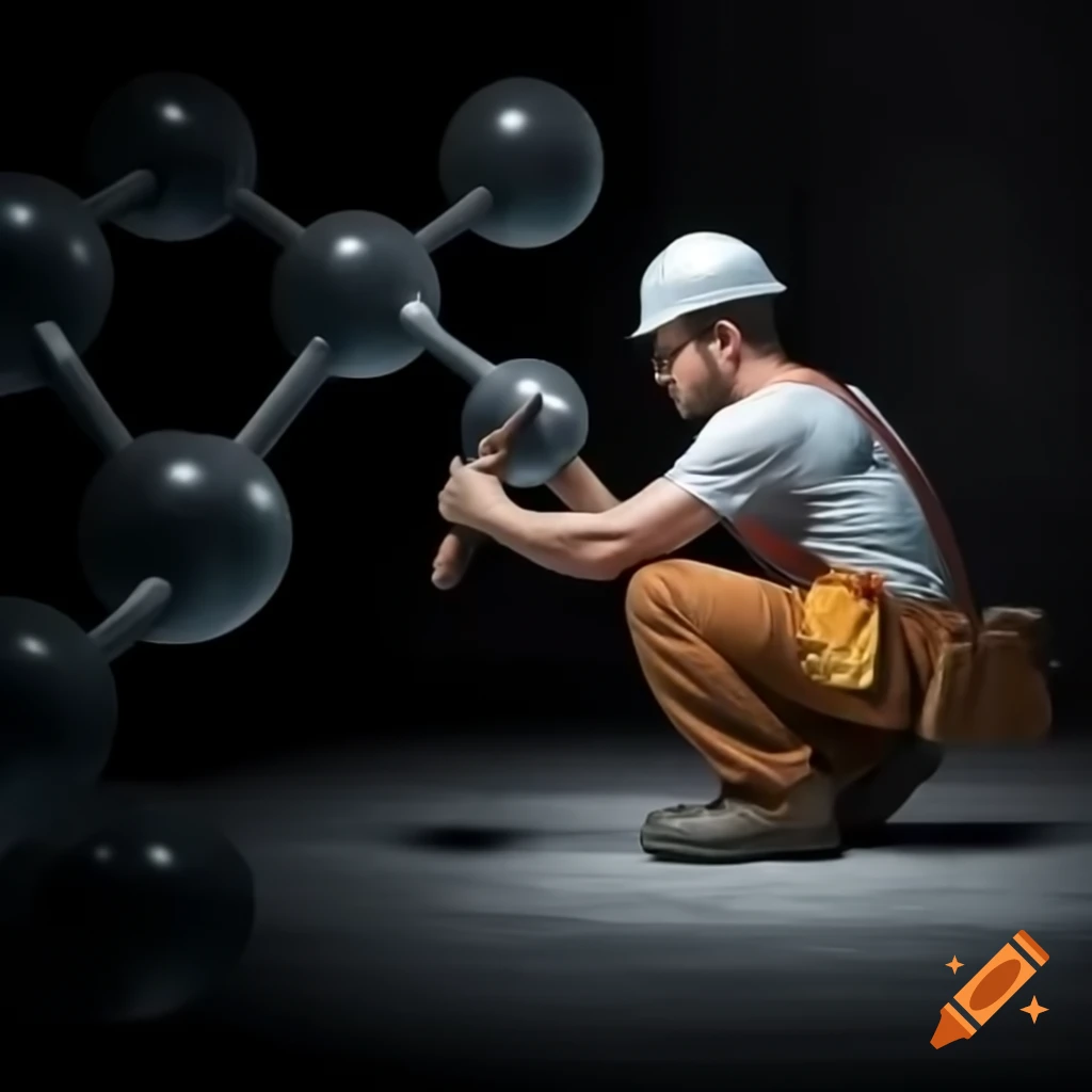 Worker hammering large molecule to fit between two contacts