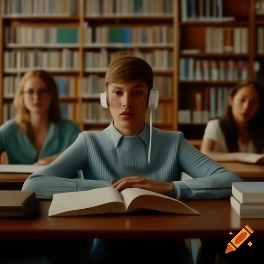 Person wearing AirPods Ultra in a quiet library setting