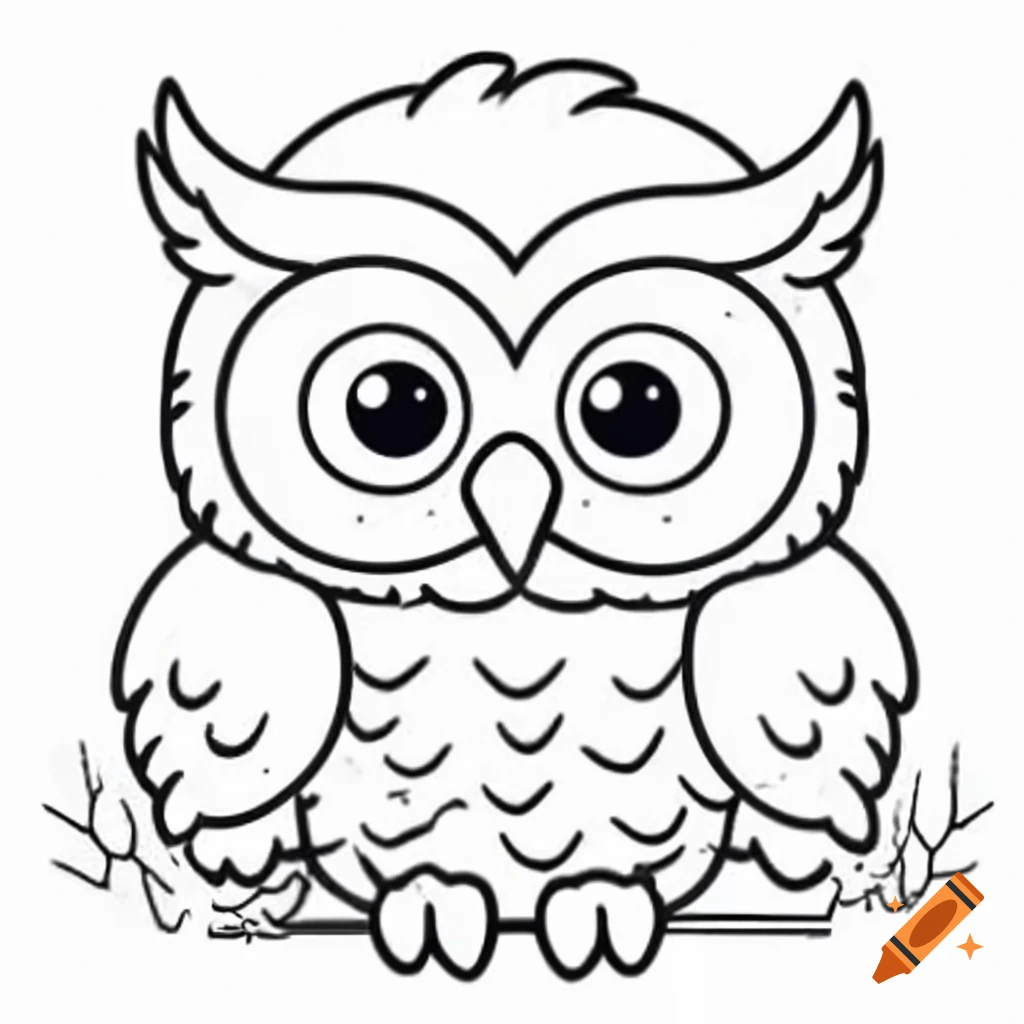 Cute owl coloring page with thick lines and no shading