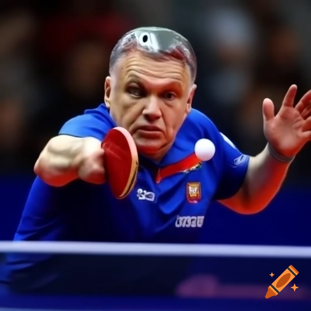 Viktor Orbán playing table tennis and hitting a ball