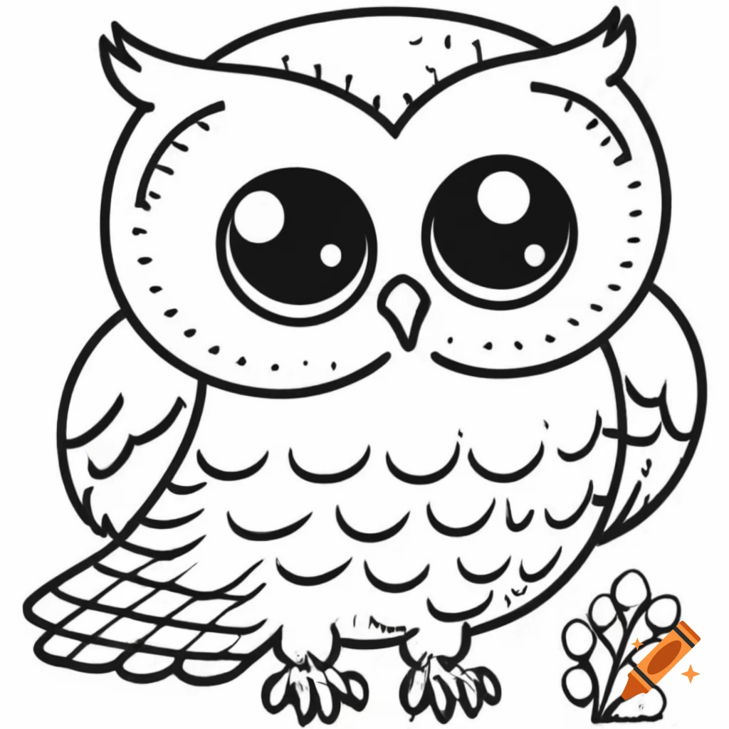 Cute owl coloring page with thick lines and no shading