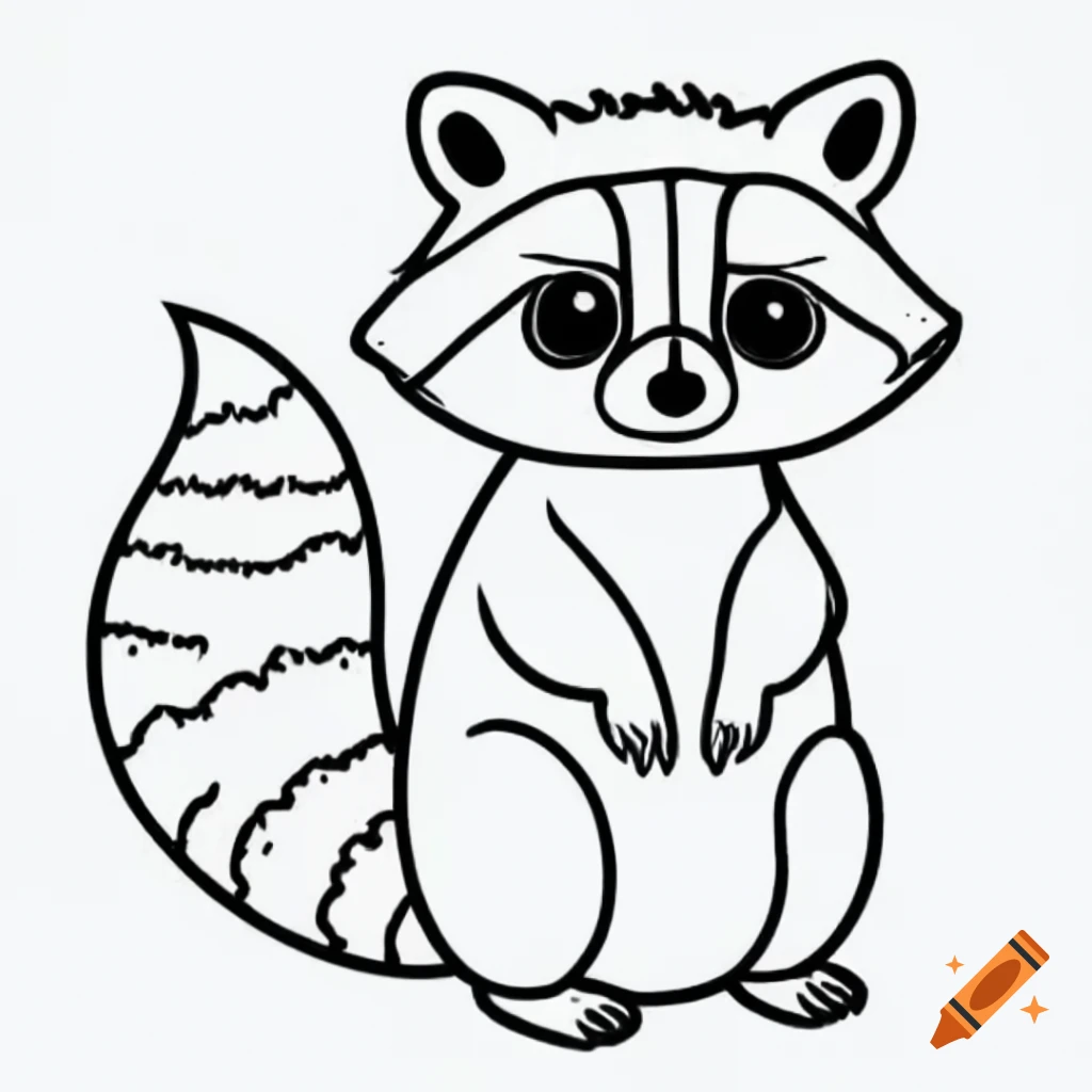 Coloring page of a cute raccoon with thick lines