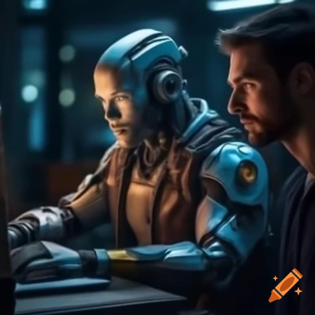 Man collaborating with AI as a friend